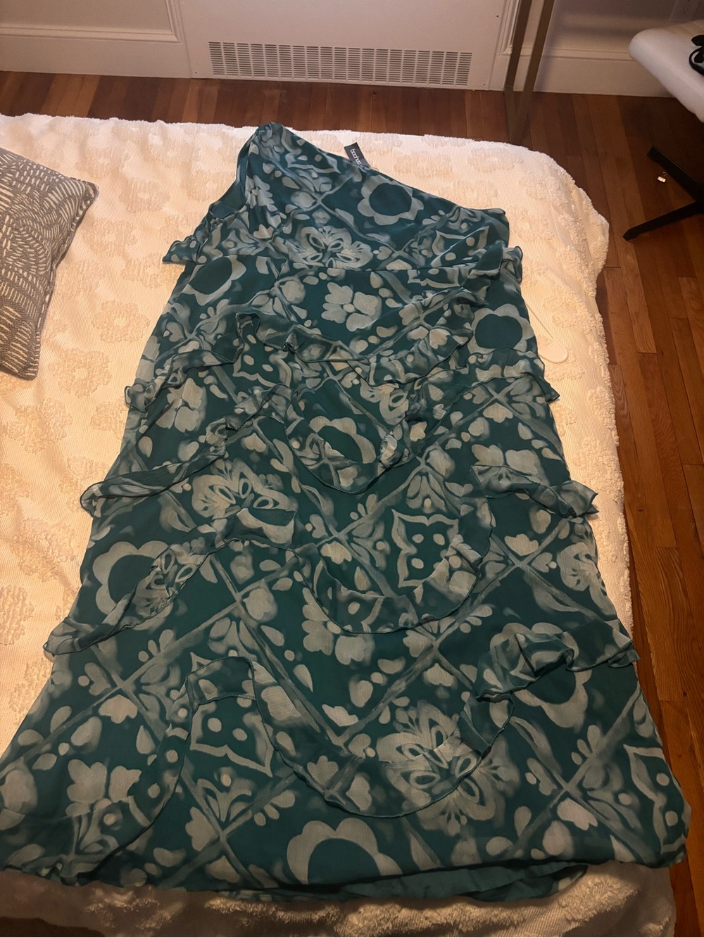 Teal Floral Ruffled Sleeveless Dress